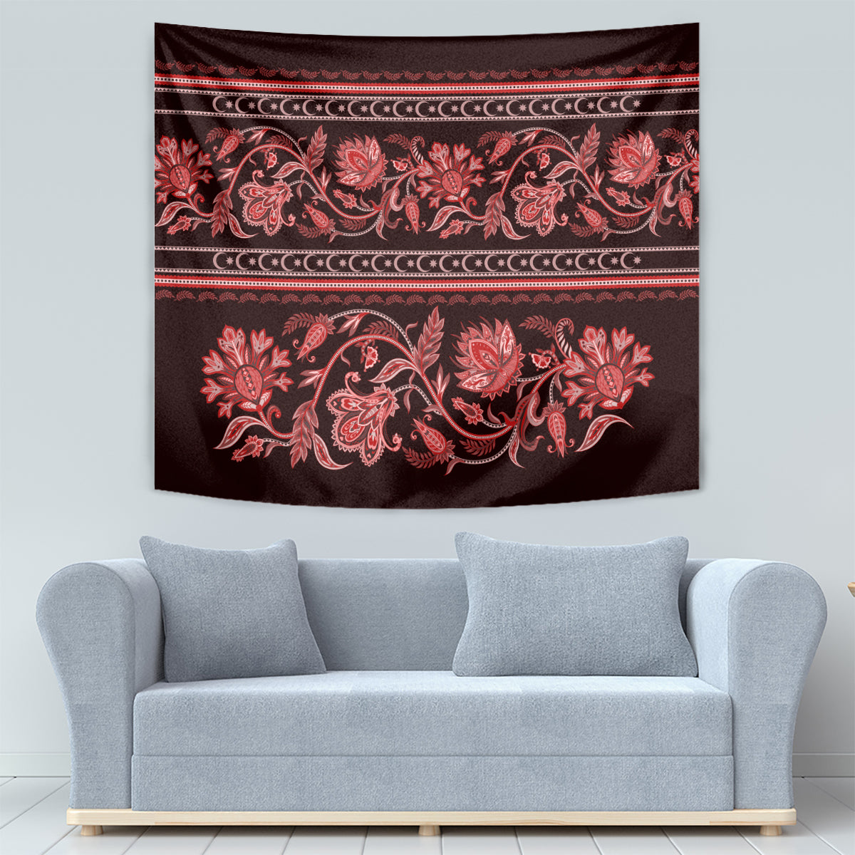 Azerbaijan Tapestry Traditional Pattern Ornament With Flowers Buta Red - Wonder Print Shop