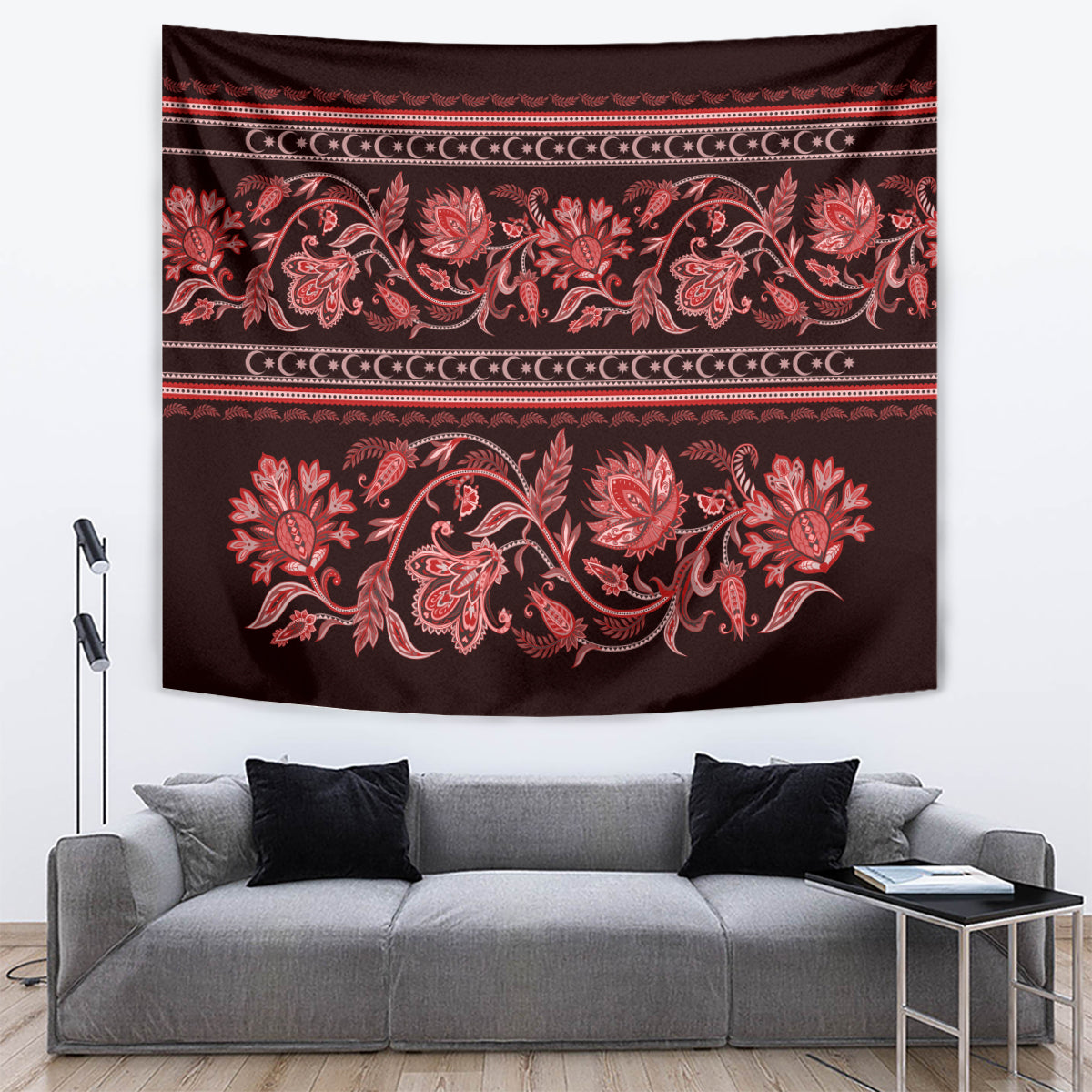 Azerbaijan Tapestry Traditional Pattern Ornament With Flowers Buta Red - Wonder Print Shop