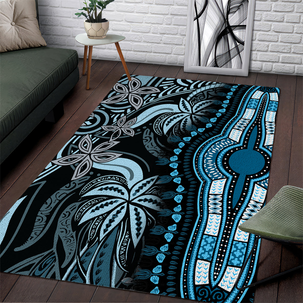 Polynesia Dashiki Area Rug Polynesia and Africa Traditional Special Together Blue LT9 - Wonder Print Shop