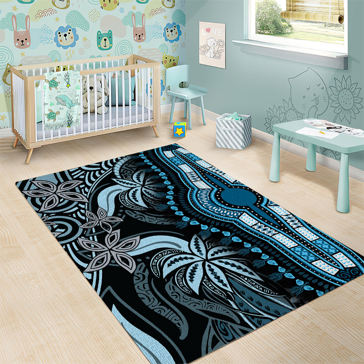 Polynesia Dashiki Area Rug Polynesia and Africa Traditional Special Together Blue LT9 - Wonder Print Shop