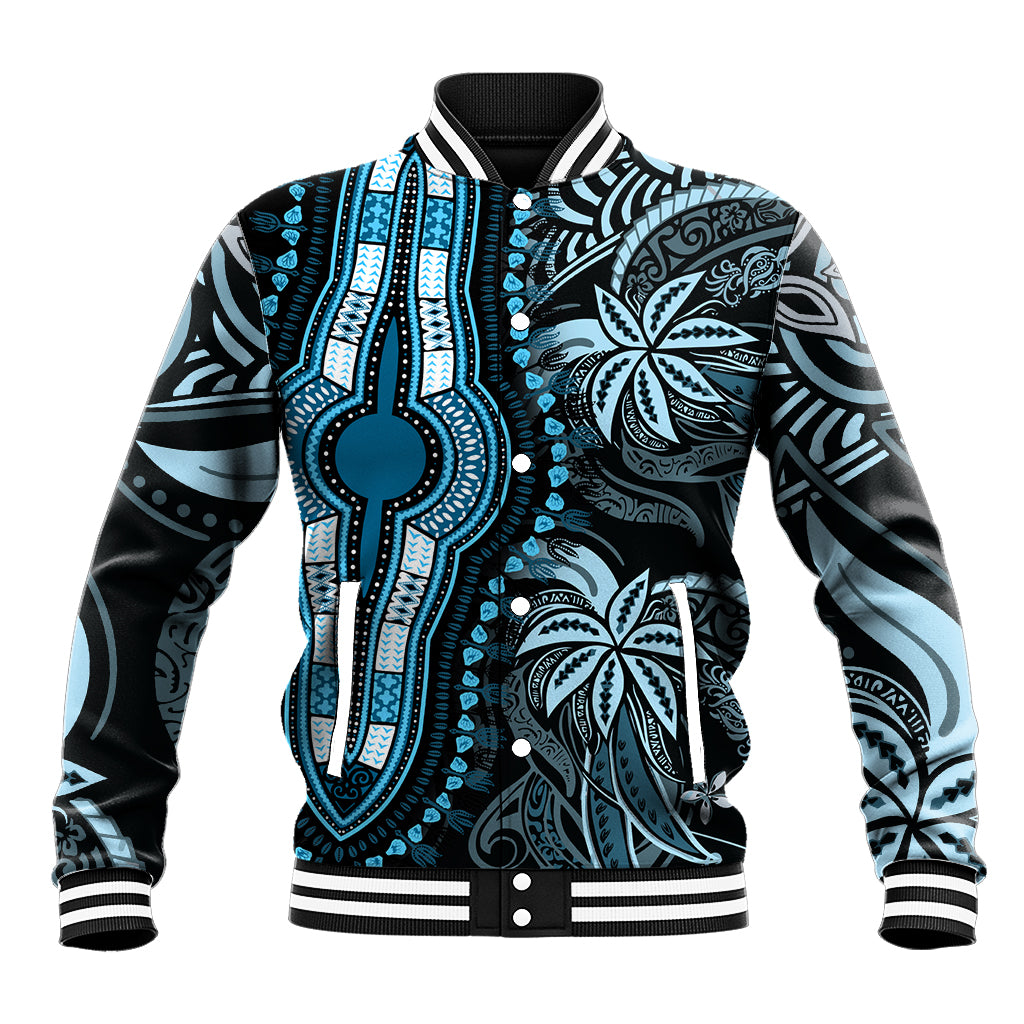 Polynesia Dashiki Baseball Jacket Polynesia and Africa Traditional Special Together Blue LT9 - Wonder Print Shop