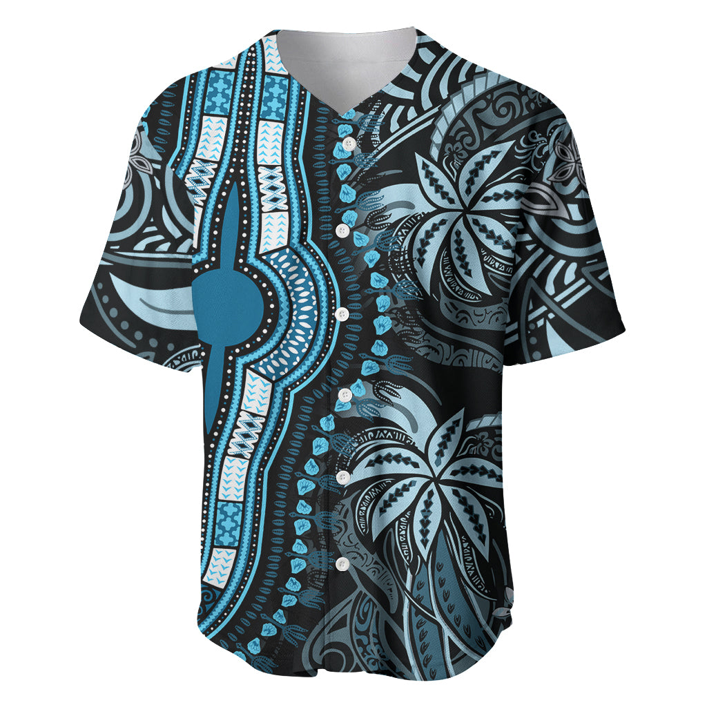 Polynesia Dashiki Baseball Jersey Polynesia and Africa Traditional Special Together Blue LT9 - Wonder Print Shop