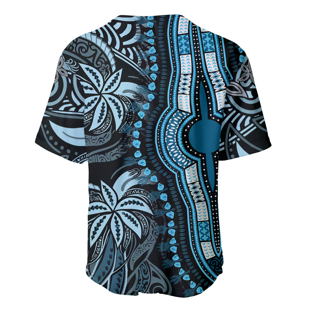 Polynesia Dashiki Baseball Jersey Polynesia and Africa Traditional Special Together Blue LT9 - Wonder Print Shop