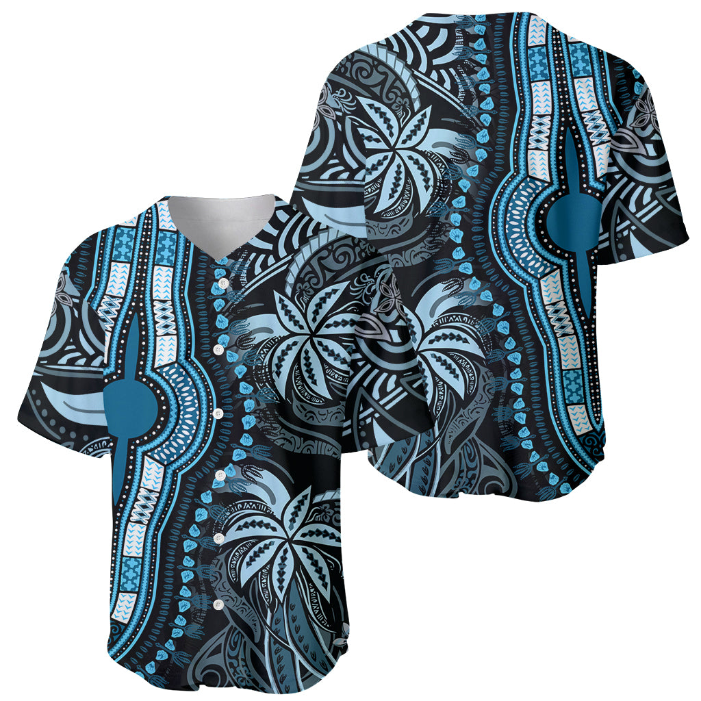 Polynesia Dashiki Baseball Jersey Polynesia and Africa Traditional Special Together Blue LT9 - Wonder Print Shop