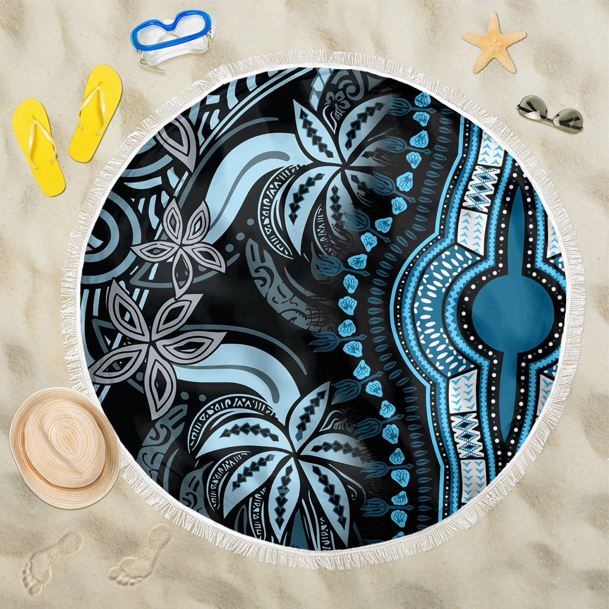 Polynesia Dashiki Beach Blanket Polynesia and Africa Traditional Special Together Blue LT9 - Wonder Print Shop
