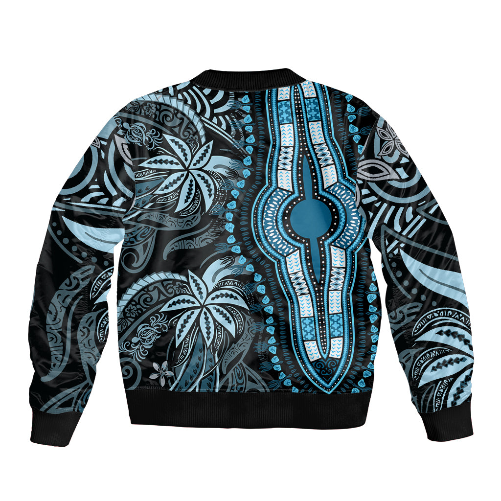 Polynesia Dashiki Bomber Jacket Polynesia and Africa Traditional Special Together Blue LT9 - Wonder Print Shop