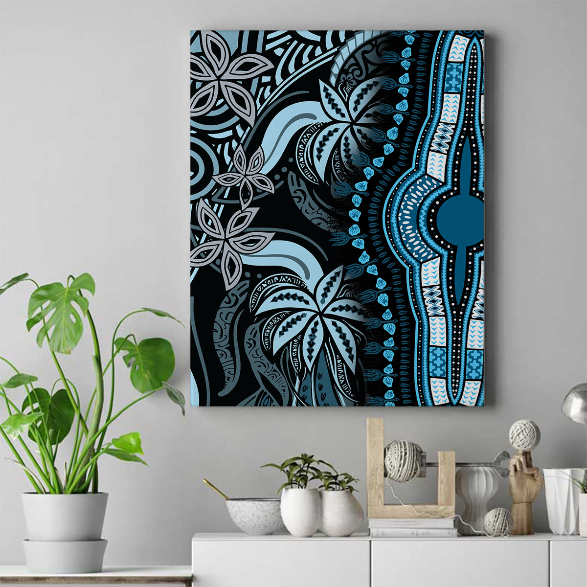 Polynesia Dashiki Canvas Wall Art Polynesia and Africa Traditional Special Together Blue LT9 - Wonder Print Shop