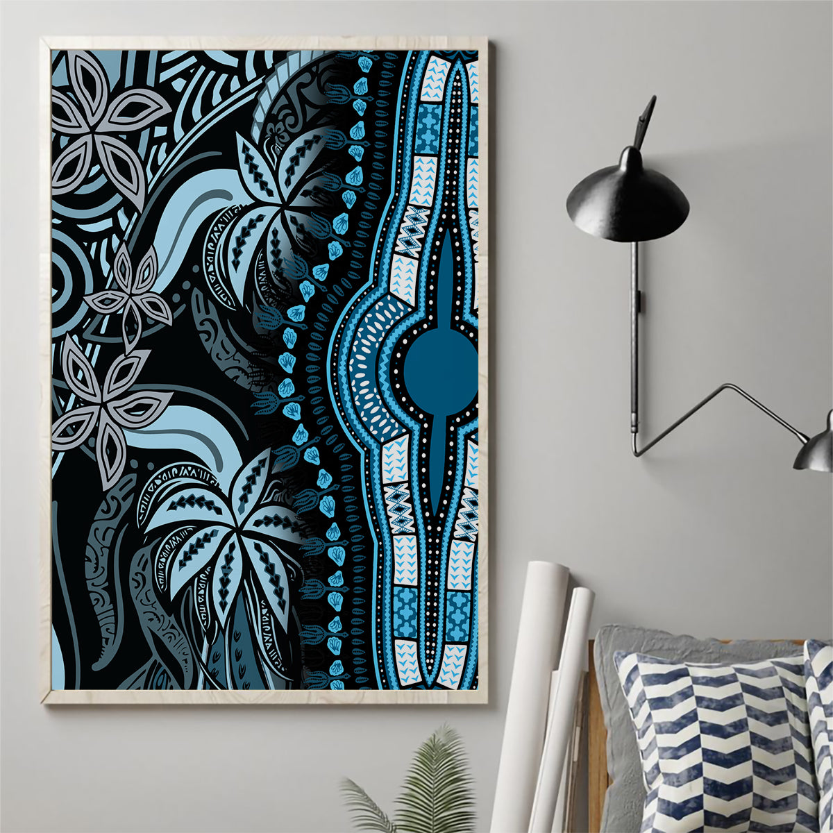 Polynesia Dashiki Canvas Wall Art Polynesia and Africa Traditional Special Together Blue LT9 - Wonder Print Shop