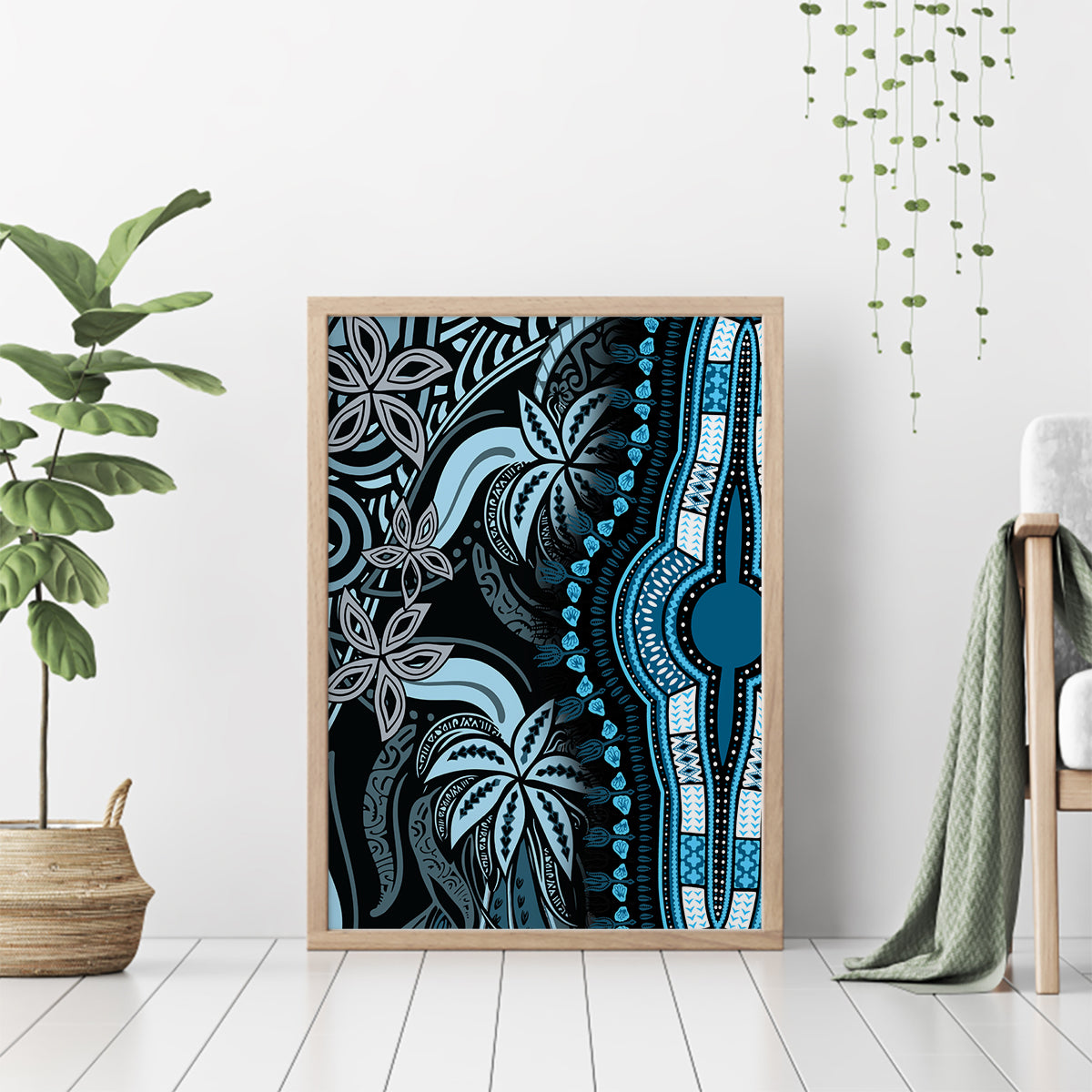 Polynesia Dashiki Canvas Wall Art Polynesia and Africa Traditional Special Together Blue LT9 - Wonder Print Shop