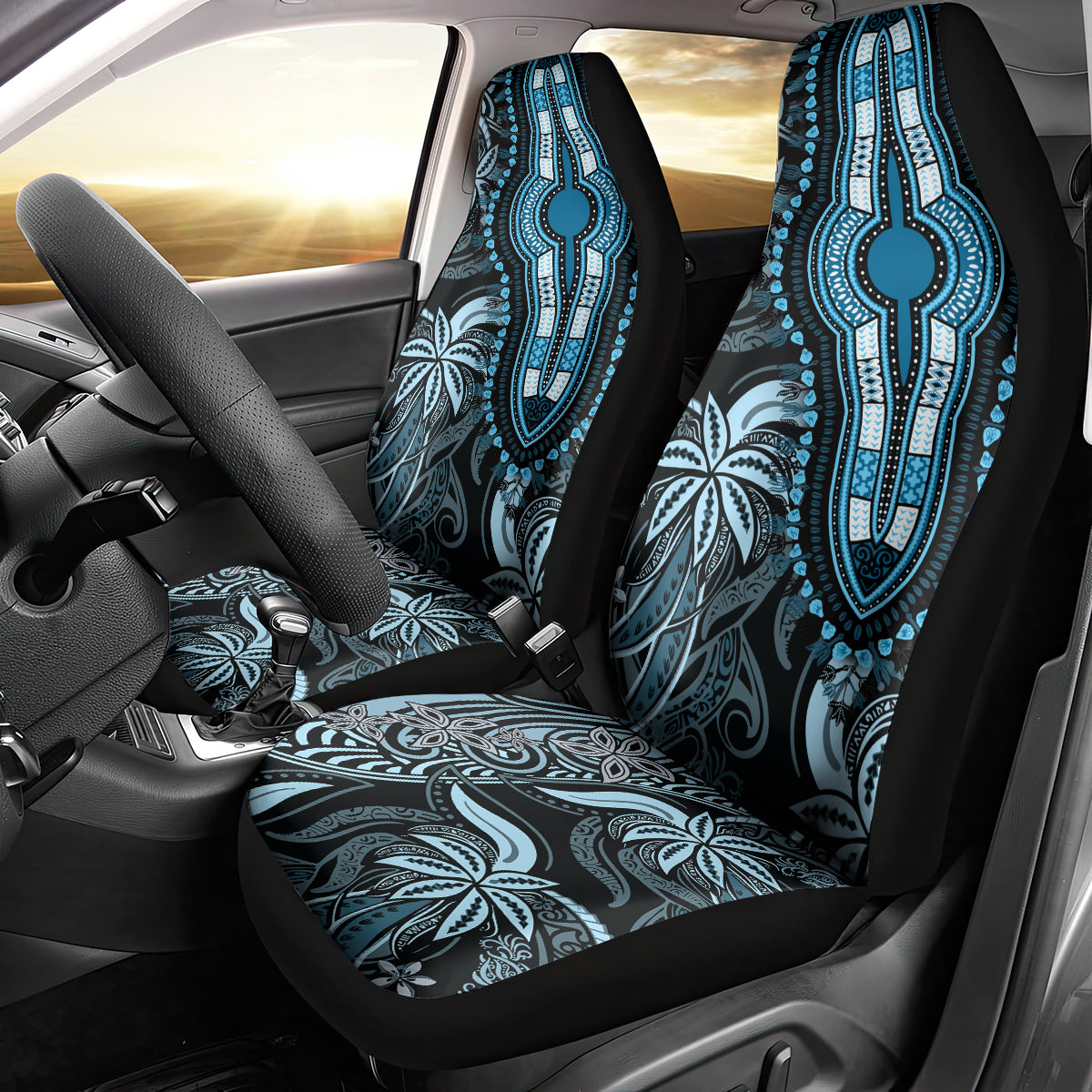 Polynesia Dashiki Car Seat Cover Polynesia and Africa Traditional Special Together Blue LT9 - Wonder Print Shop