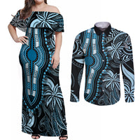 Polynesia Dashiki Couples Matching Off Shoulder Maxi Dress and Long Sleeve Button Shirts Polynesia and Africa Traditional Special Together Blue LT9 - Wonder Print Shop