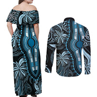 Polynesia Dashiki Couples Matching Off Shoulder Maxi Dress and Long Sleeve Button Shirts Polynesia and Africa Traditional Special Together Blue LT9 - Wonder Print Shop
