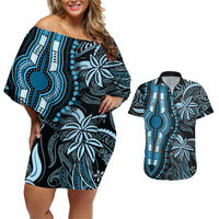 Polynesia Dashiki Couples Matching Off Shoulder Short Dress and Hawaiian Shirt Polynesia and Africa Traditional Special Together Blue LT9 - Wonder Print Shop