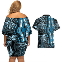 Polynesia Dashiki Couples Matching Off Shoulder Short Dress and Hawaiian Shirt Polynesia and Africa Traditional Special Together Blue LT9 - Wonder Print Shop