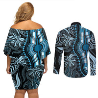 Polynesia Dashiki Couples Matching Off Shoulder Short Dress and Long Sleeve Button Shirts Polynesia and Africa Traditional Special Together Blue LT9 - Wonder Print Shop