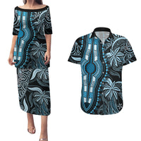 Polynesia Dashiki Couples Matching Puletasi Dress and Hawaiian Shirt Polynesia and Africa Traditional Special Together Blue LT9 - Wonder Print Shop