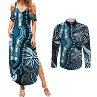 Polynesia Dashiki Couples Matching Summer Maxi Dress and Long Sleeve Button Shirts Polynesia and Africa Traditional Special Together Blue LT9 - Wonder Print Shop