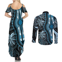 Polynesia Dashiki Couples Matching Summer Maxi Dress and Long Sleeve Button Shirts Polynesia and Africa Traditional Special Together Blue LT9 - Wonder Print Shop