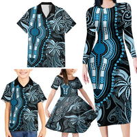 Polynesia Dashiki Family Matching Long Sleeve Bodycon Dress and Hawaiian Shirt Polynesia and Africa Traditional Special Together Blue LT9 - Wonder Print Shop