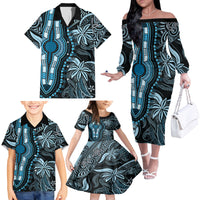 Polynesia Dashiki Family Matching Off Shoulder Long Sleeve Dress and Hawaiian Shirt Polynesia and Africa Traditional Special Together Blue - Wonder Print Shop