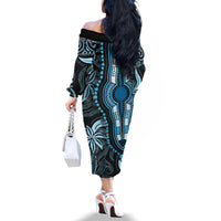 Polynesia Dashiki Family Matching Off Shoulder Long Sleeve Dress and Hawaiian Shirt Polynesia and Africa Traditional Special Together Blue - Wonder Print Shop