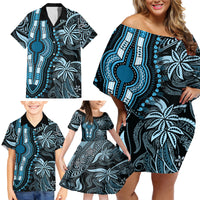 Polynesia Dashiki Family Matching Off Shoulder Short Dress and Hawaiian Shirt Polynesia and Africa Traditional Special Together Blue LT9 - Wonder Print Shop