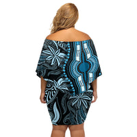 Polynesia Dashiki Family Matching Off Shoulder Short Dress and Hawaiian Shirt Polynesia and Africa Traditional Special Together Blue LT9 - Wonder Print Shop
