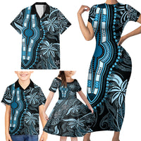 Polynesia Dashiki Family Matching Short Sleeve Bodycon Dress and Hawaiian Shirt Polynesia and Africa Traditional Special Together Blue - Wonder Print Shop