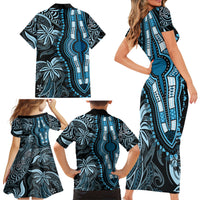Polynesia Dashiki Family Matching Short Sleeve Bodycon Dress and Hawaiian Shirt Polynesia and Africa Traditional Special Together Blue - Wonder Print Shop