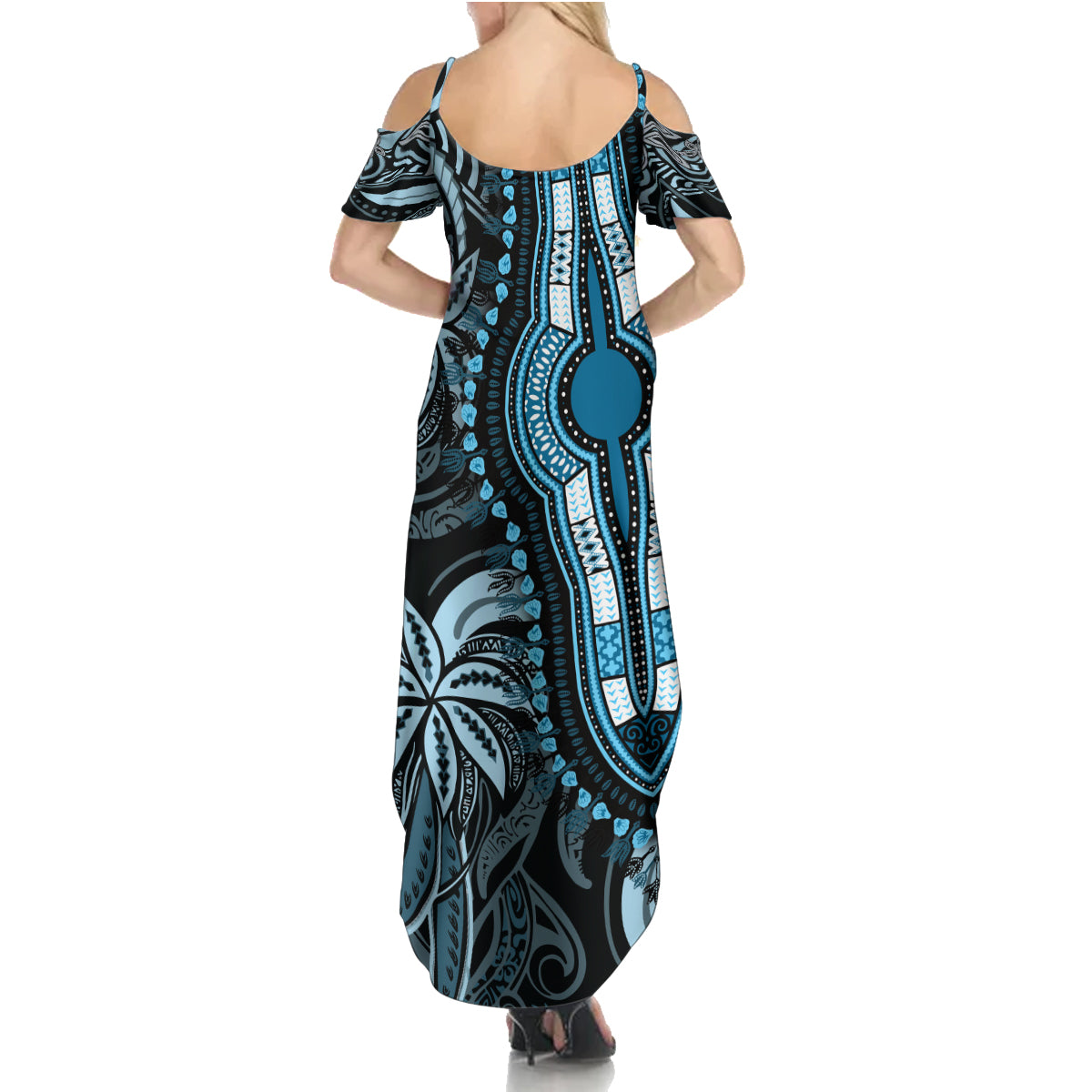 Polynesia Dashiki Family Matching Summer Maxi Dress and Hawaiian Shirt Polynesia and Africa Traditional Special Together Blue - Wonder Print Shop