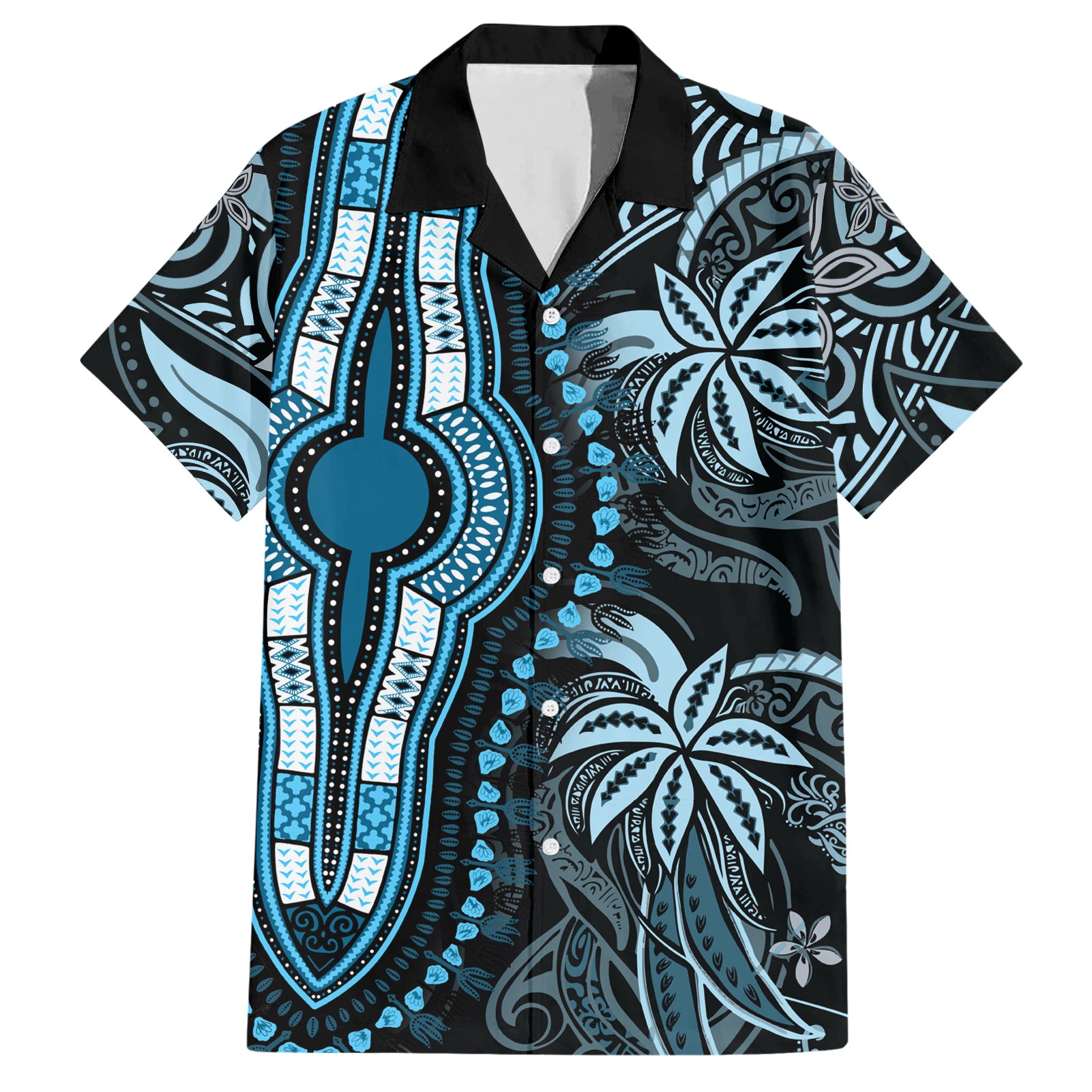 Polynesia Dashiki Hawaiian Shirt Polynesia and Africa Traditional Special Together Blue - Wonder Print Shop