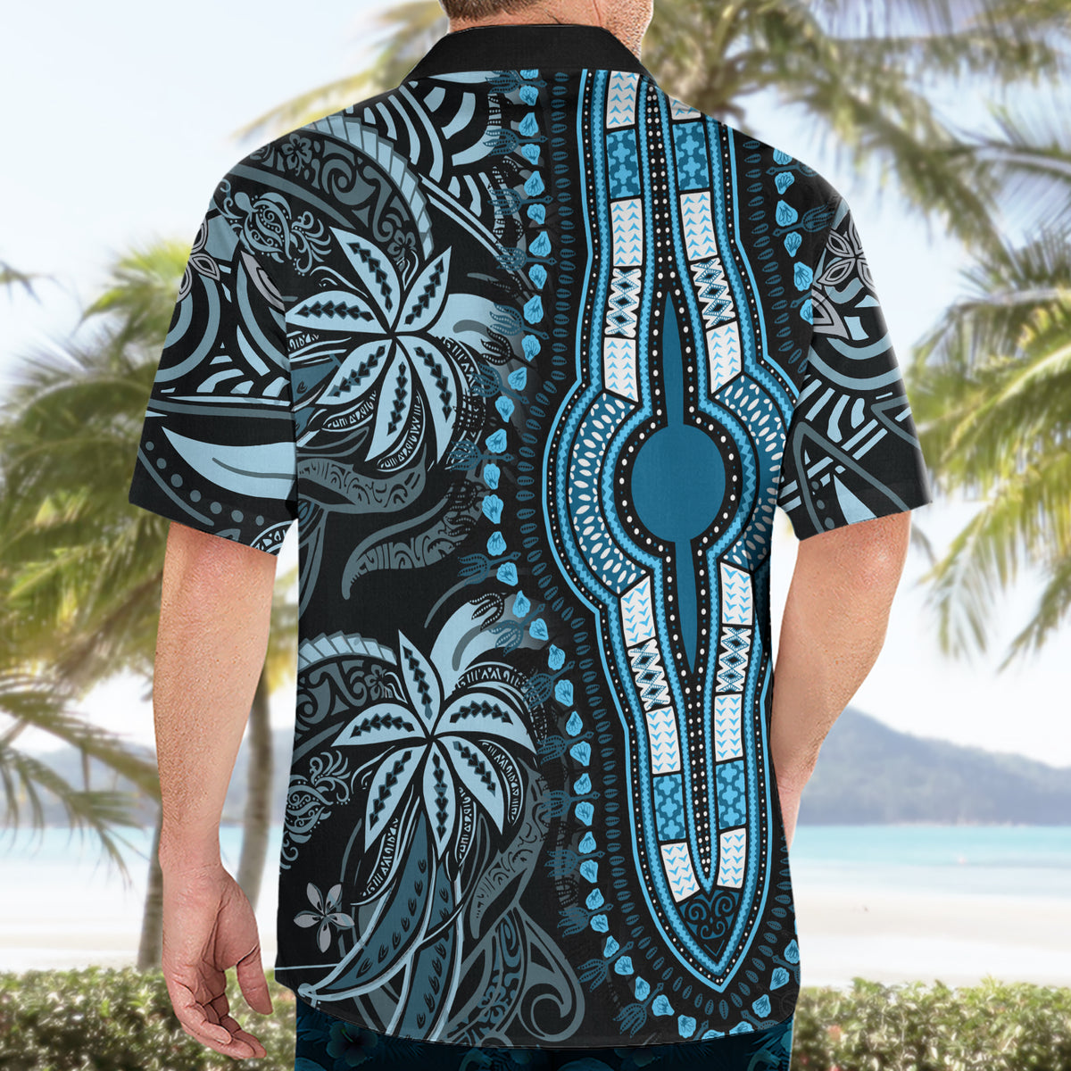 Polynesia Dashiki Hawaiian Shirt Polynesia and Africa Traditional Special Together Blue - Wonder Print Shop