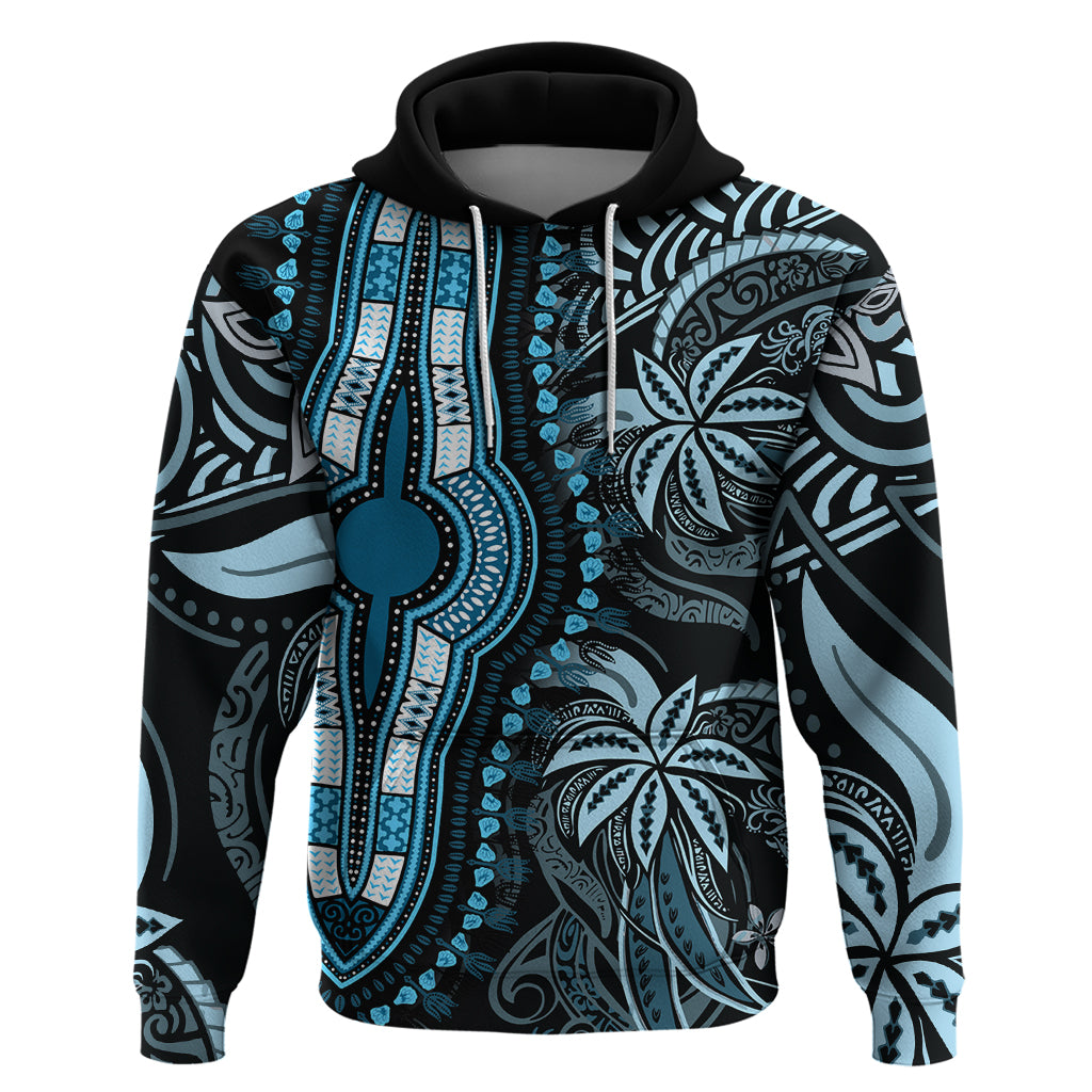 Polynesia Dashiki Hoodie Polynesia and Africa Traditional Special Together Blue - Wonder Print Shop