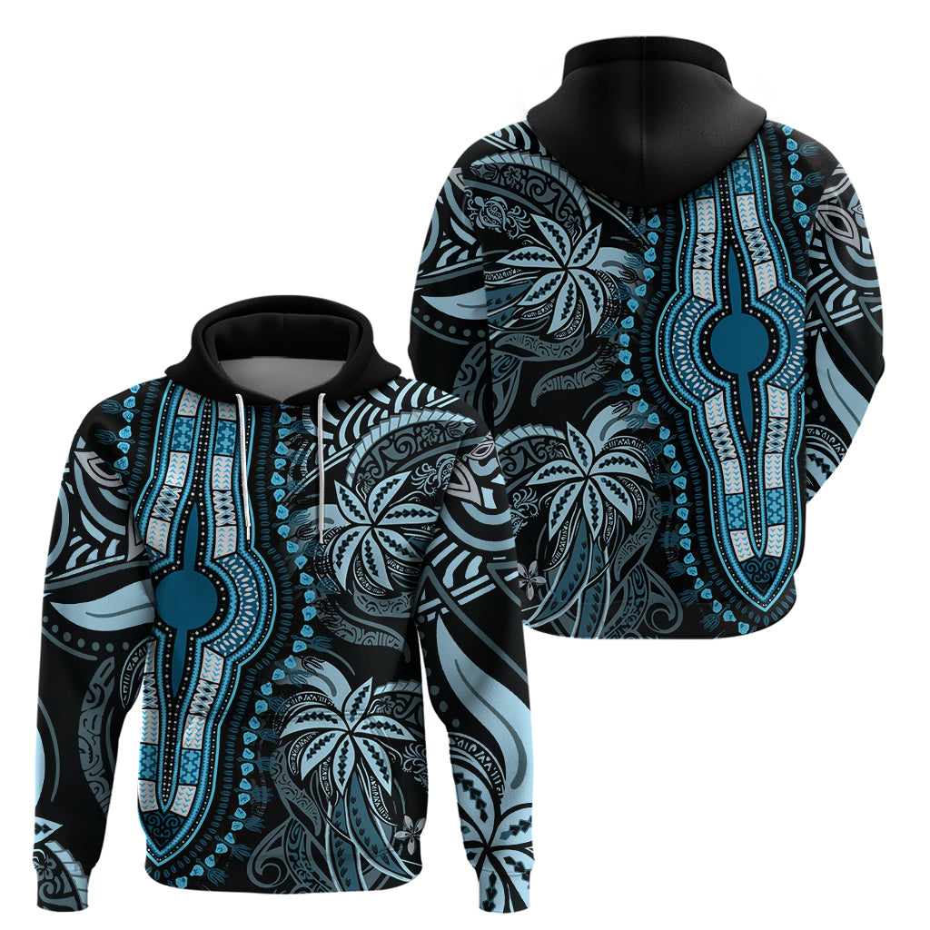Polynesia Dashiki Hoodie Polynesia and Africa Traditional Special Together Blue - Wonder Print Shop