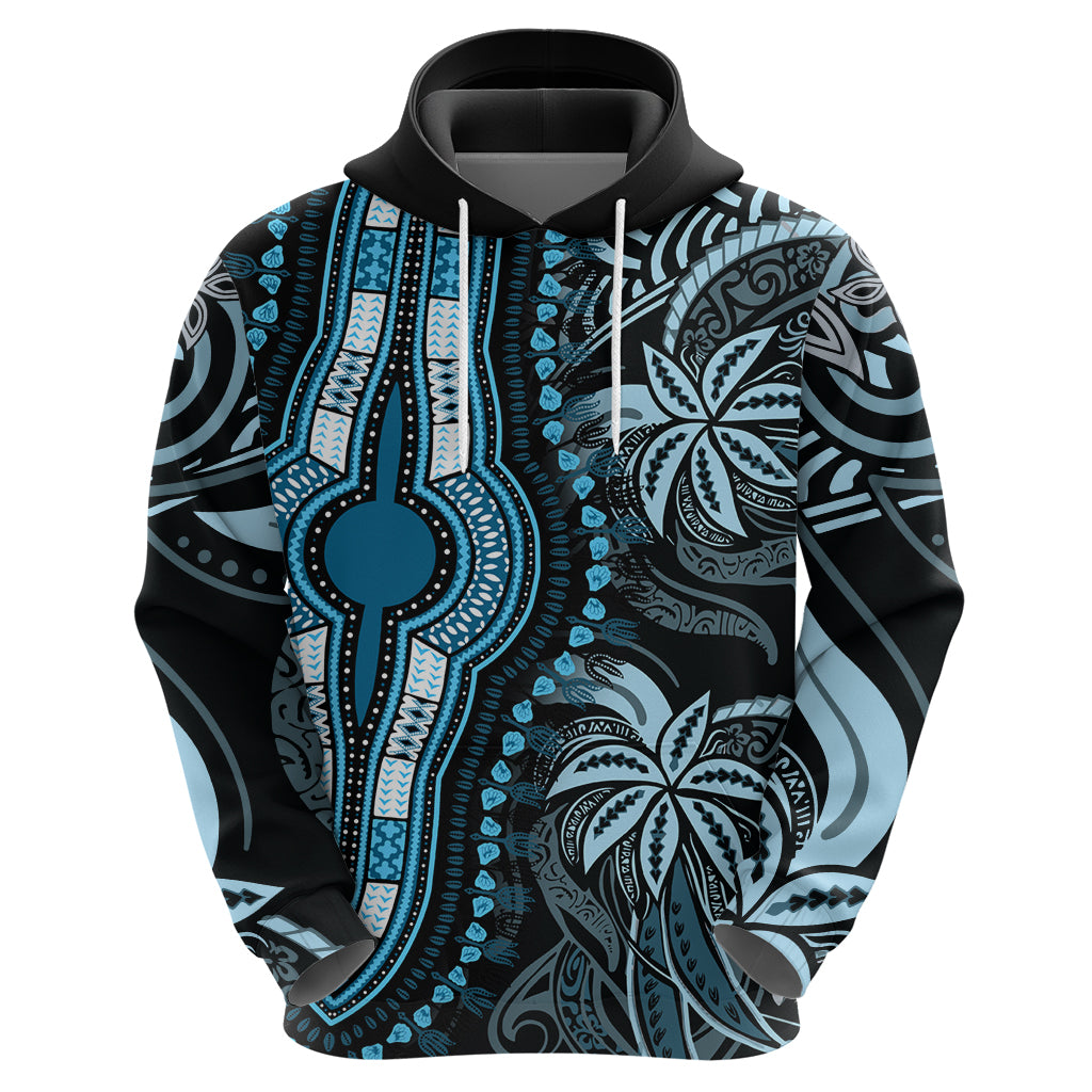 Polynesia Dashiki Hoodie Polynesia and Africa Traditional Special Together Blue - Wonder Print Shop