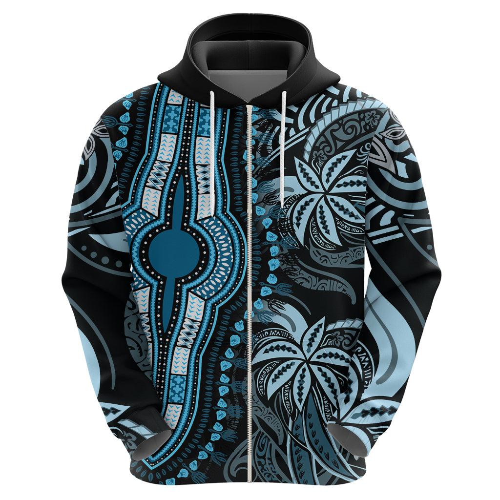 Polynesia Dashiki Hoodie Polynesia and Africa Traditional Special Together Blue - Wonder Print Shop