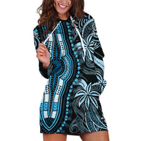 Polynesia Dashiki Hoodie Dress Polynesia and Africa Traditional Special Together Blue - Wonder Print Shop