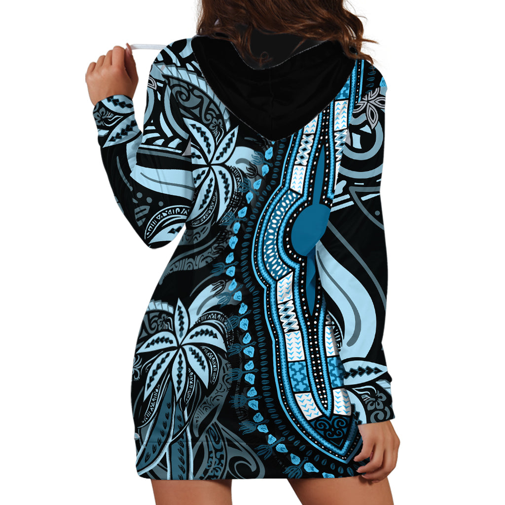 Polynesia Dashiki Hoodie Dress Polynesia and Africa Traditional Special Together Blue - Wonder Print Shop