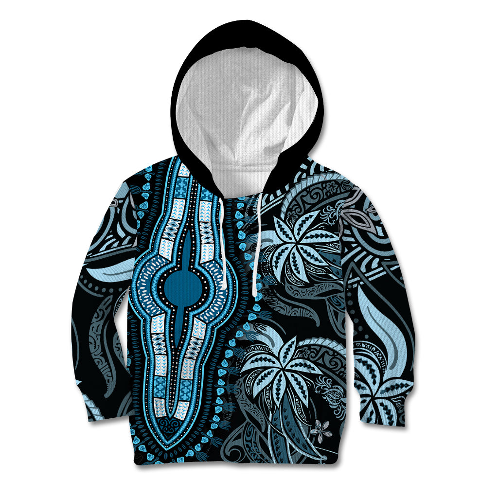 Polynesia Dashiki Kid Hoodie Polynesia and Africa Traditional Special Together Blue - Wonder Print Shop