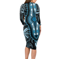 Polynesia Dashiki Long Sleeve Bodycon Dress Polynesia and Africa Traditional Special Together Blue - Wonder Print Shop