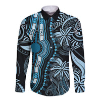 Polynesia Dashiki Long Sleeve Button Shirt Polynesia and Africa Traditional Special Together Blue - Wonder Print Shop