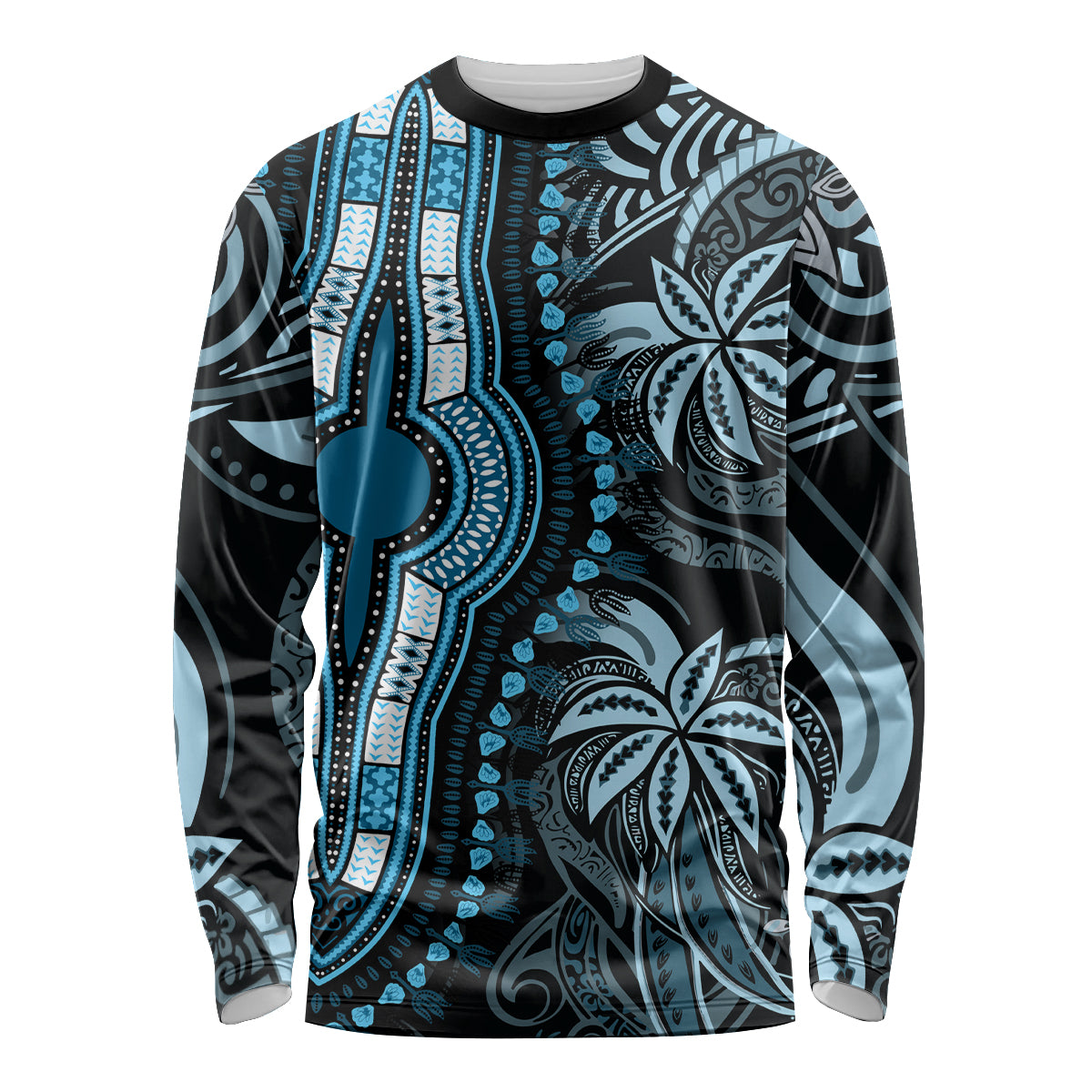 Polynesia Dashiki Long Sleeve Shirt Polynesia and Africa Traditional Special Together Blue - Wonder Print Shop