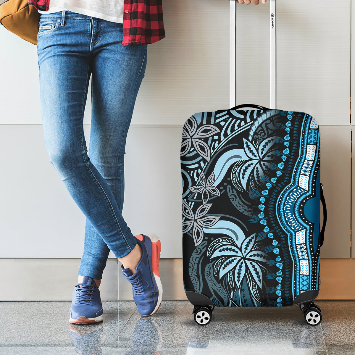 Polynesia Dashiki Luggage Cover Polynesia and Africa Traditional Special Together Blue - Wonder Print Shop