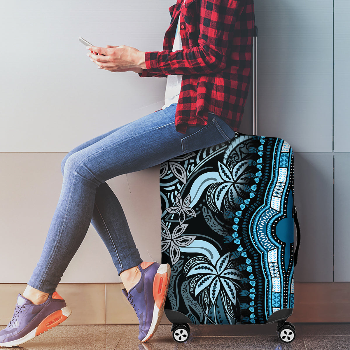 Polynesia Dashiki Luggage Cover Polynesia and Africa Traditional Special Together Blue - Wonder Print Shop