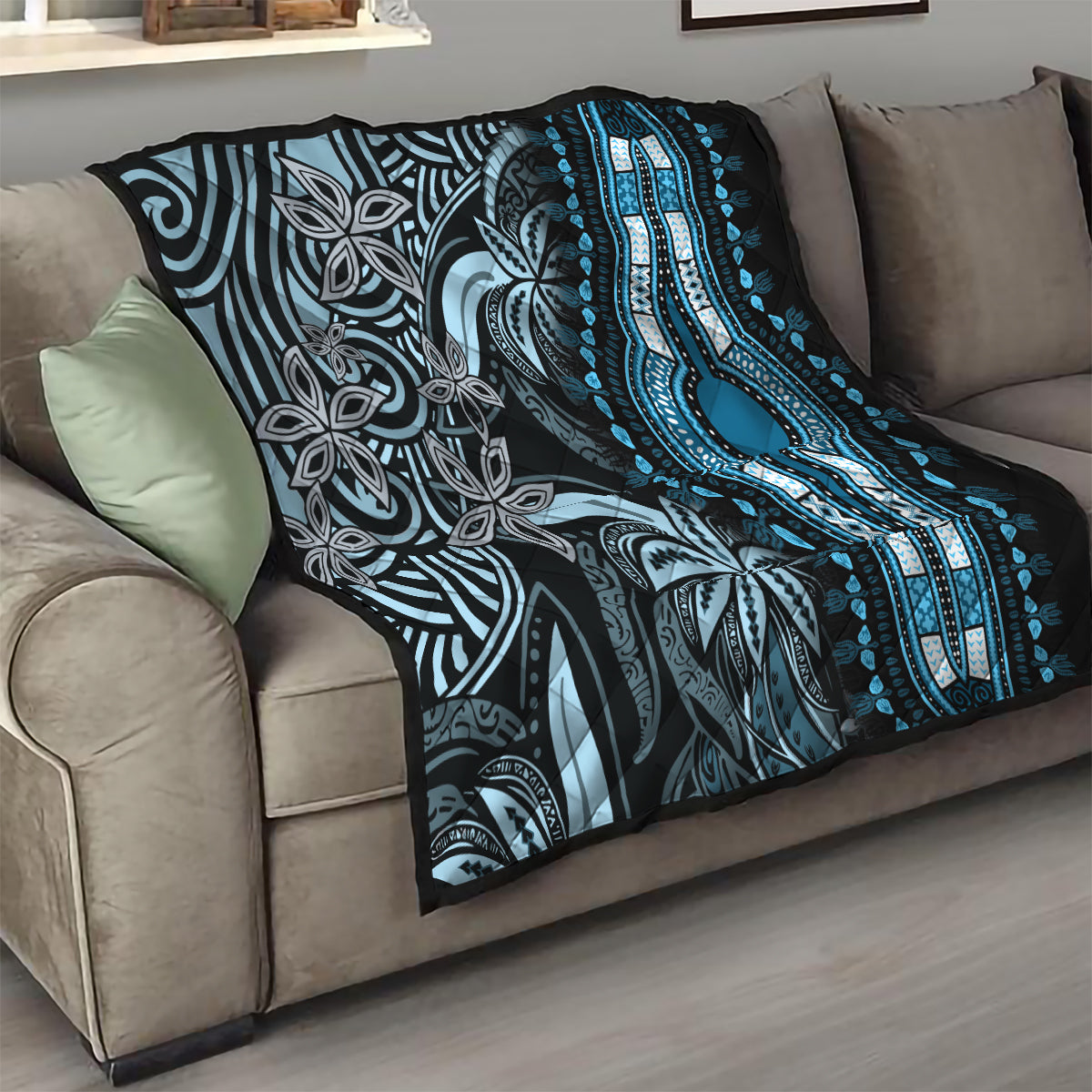 Polynesia Dashiki Quilt Polynesia and Africa Traditional Special Together Blue - Wonder Print Shop