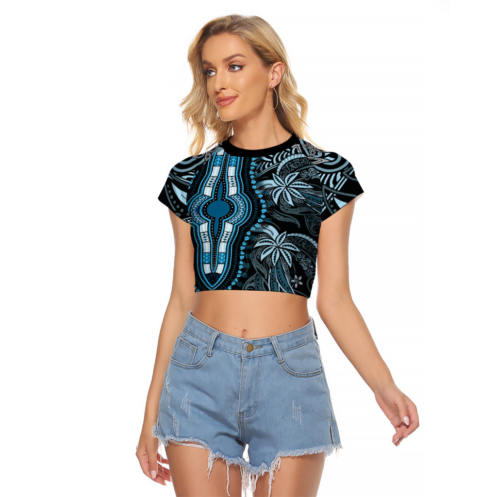 Polynesia Dashiki Raglan Cropped T Shirt Polynesia and Africa Traditional Special Together Blue - Wonder Print Shop