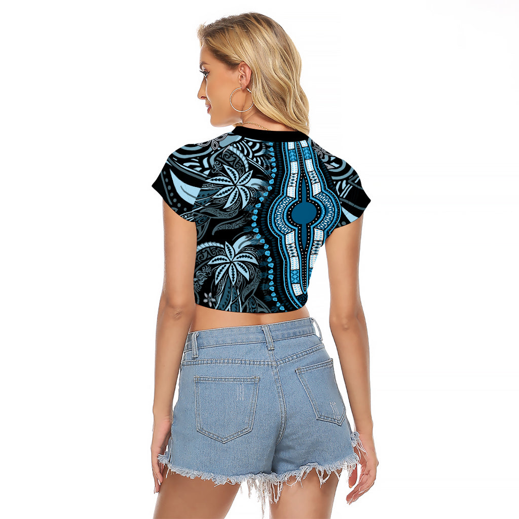 Polynesia Dashiki Raglan Cropped T Shirt Polynesia and Africa Traditional Special Together Blue - Wonder Print Shop