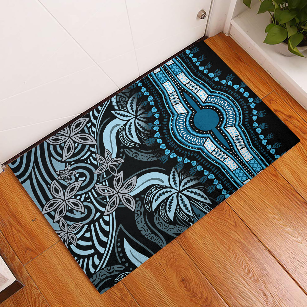 Polynesia Dashiki Rubber Doormat Polynesia and Africa Traditional Special Together Blue - Wonder Print Shop
