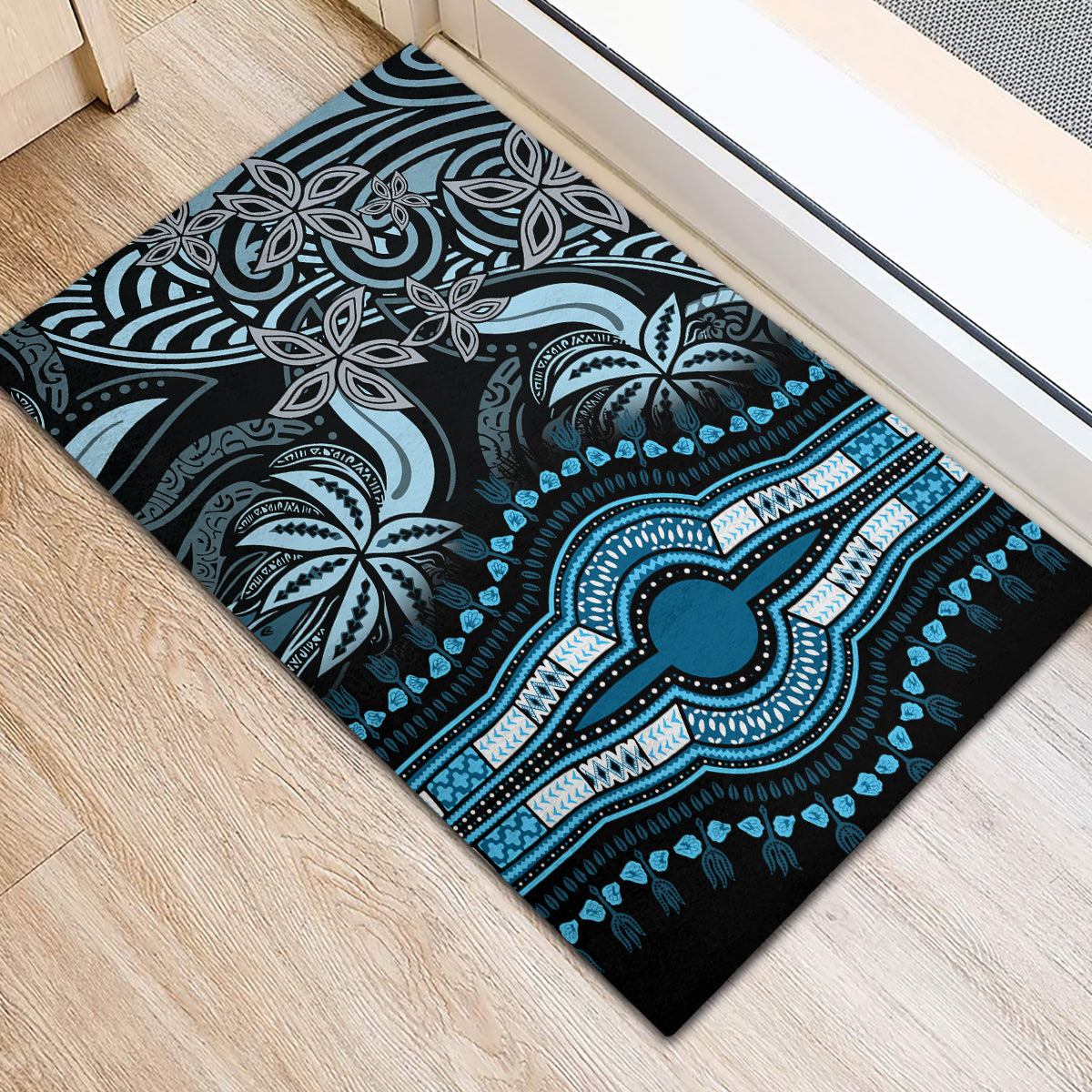 Polynesia Dashiki Rubber Doormat Polynesia and Africa Traditional Special Together Blue - Wonder Print Shop