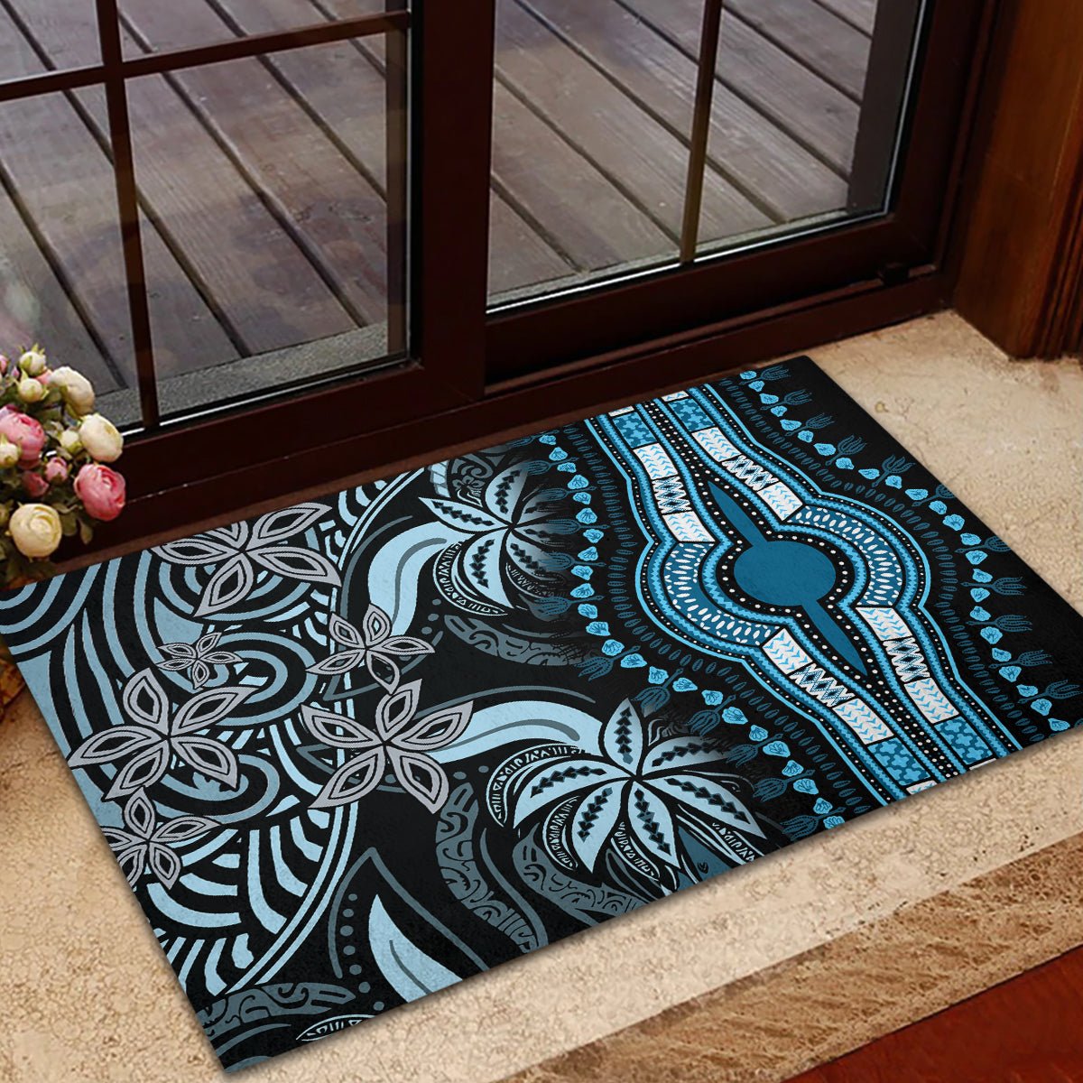 Polynesia Dashiki Rubber Doormat Polynesia and Africa Traditional Special Together Blue - Wonder Print Shop